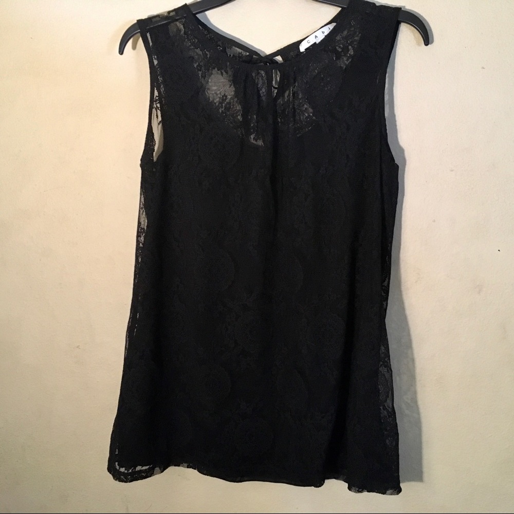 CAbi Black Lace Sleeveless Top, Sz S